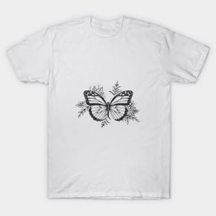 Dotwork Floral Monarch Butterfly T-Shirt